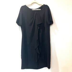 Piazza Sempione Silk Ruffle Dress Black IT 44 US 8 back zip knee length